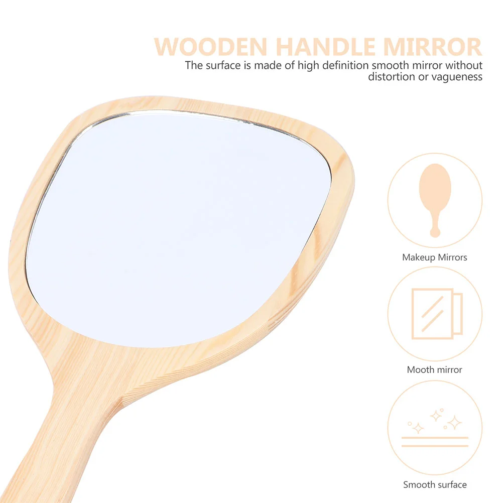 Vanity Hand Held Mirror Travel Makeup Wooden Handle Handheld Dressing Table Women Portable Phone Charms Man