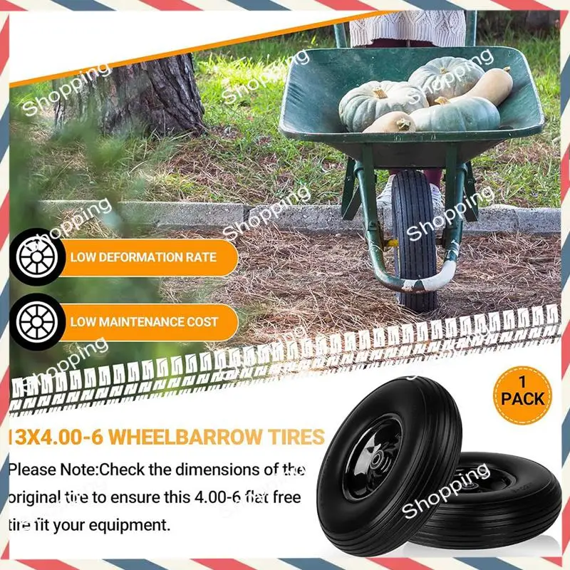 

A44M 13Inch Wheelbarrow Tires 4.00-6 Flat Free Tire And Wheel, For Wheelbarrows Garden Wagon Cart Wheel