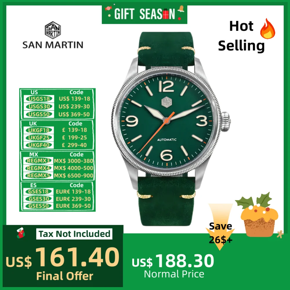 Reloj piloto San Martin NH35 de 38,5mm para hombre, reloj de pulsera resistente al agua, reloj deportivo Retro luminoso 10Bar Montre Homme SN0033-1