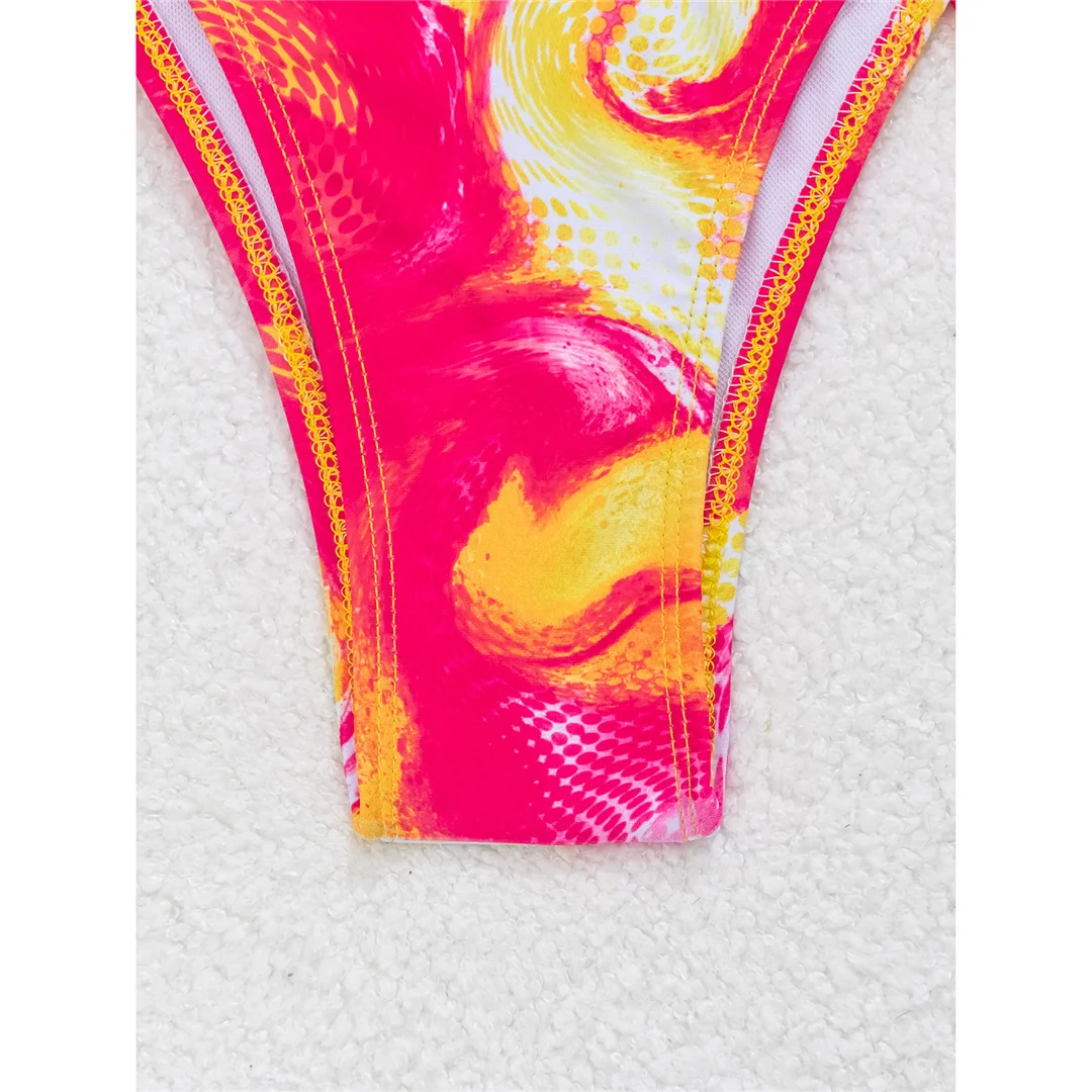 Mit Rock, 3D-Blumen, Neckholder-Bikini, Damen-Badeanzug, dreiteiliges Bikini-Set, Damen-Bademode, gepolsterter Badeanzug, Badebekleidung, Schwimmanzug V7598 – Detail 5