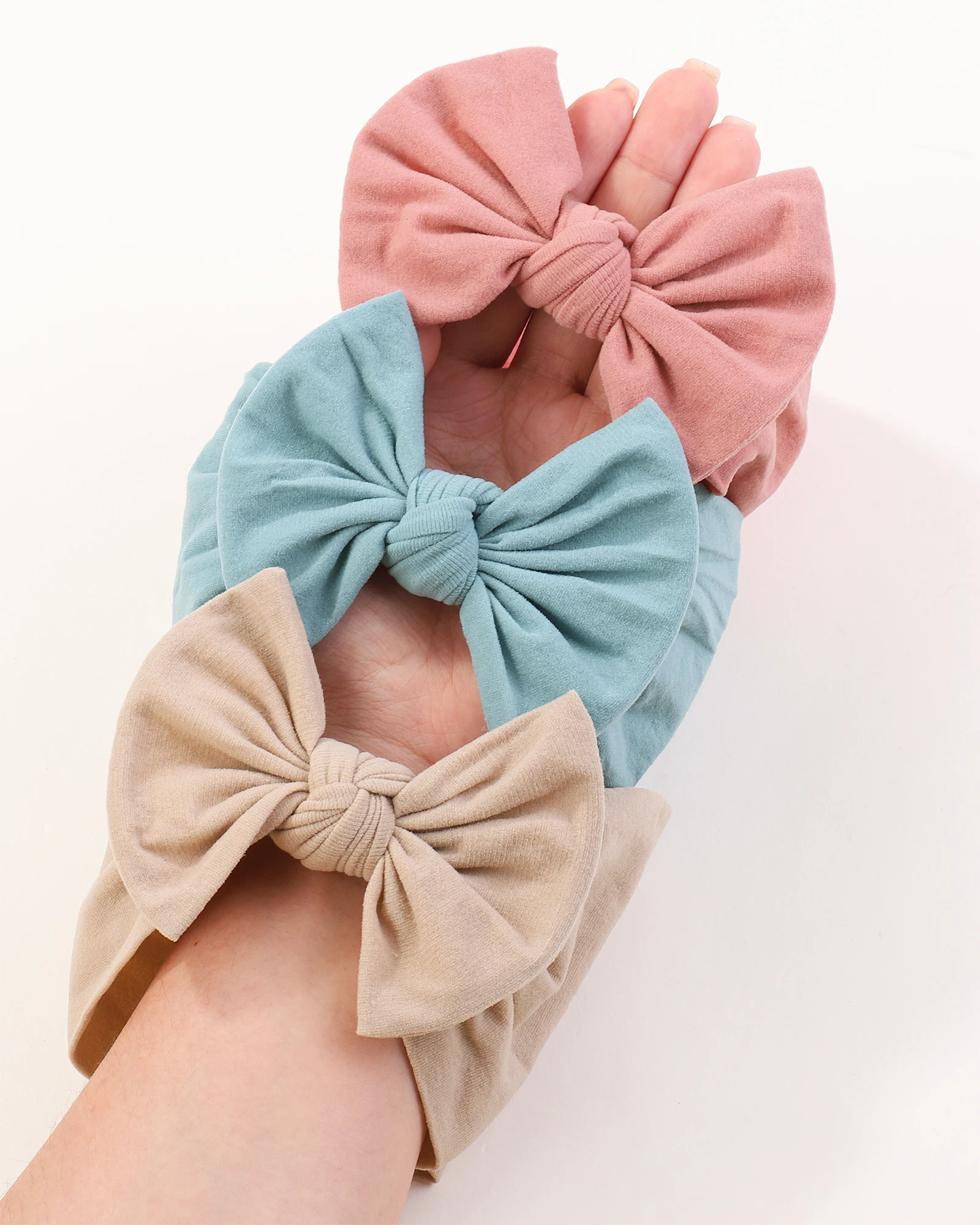 3 stücke Elastische Stricken Baby Stirnband Set für Mädchen Weiche Nylon Turban Bögen Kinder Haar Zubehör Neugeborenen Großhandel Geschenk