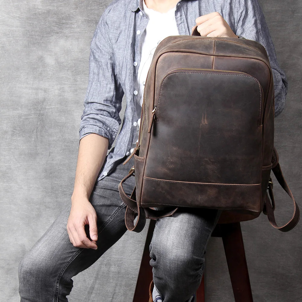 S.WORKER Vintage Echtleder-Rucksack für Herren, Große Laptop-Schultertasche aus Rindsleder, Klassische Vintage Crazy Horse Schultasche für Reisen – Detail 5