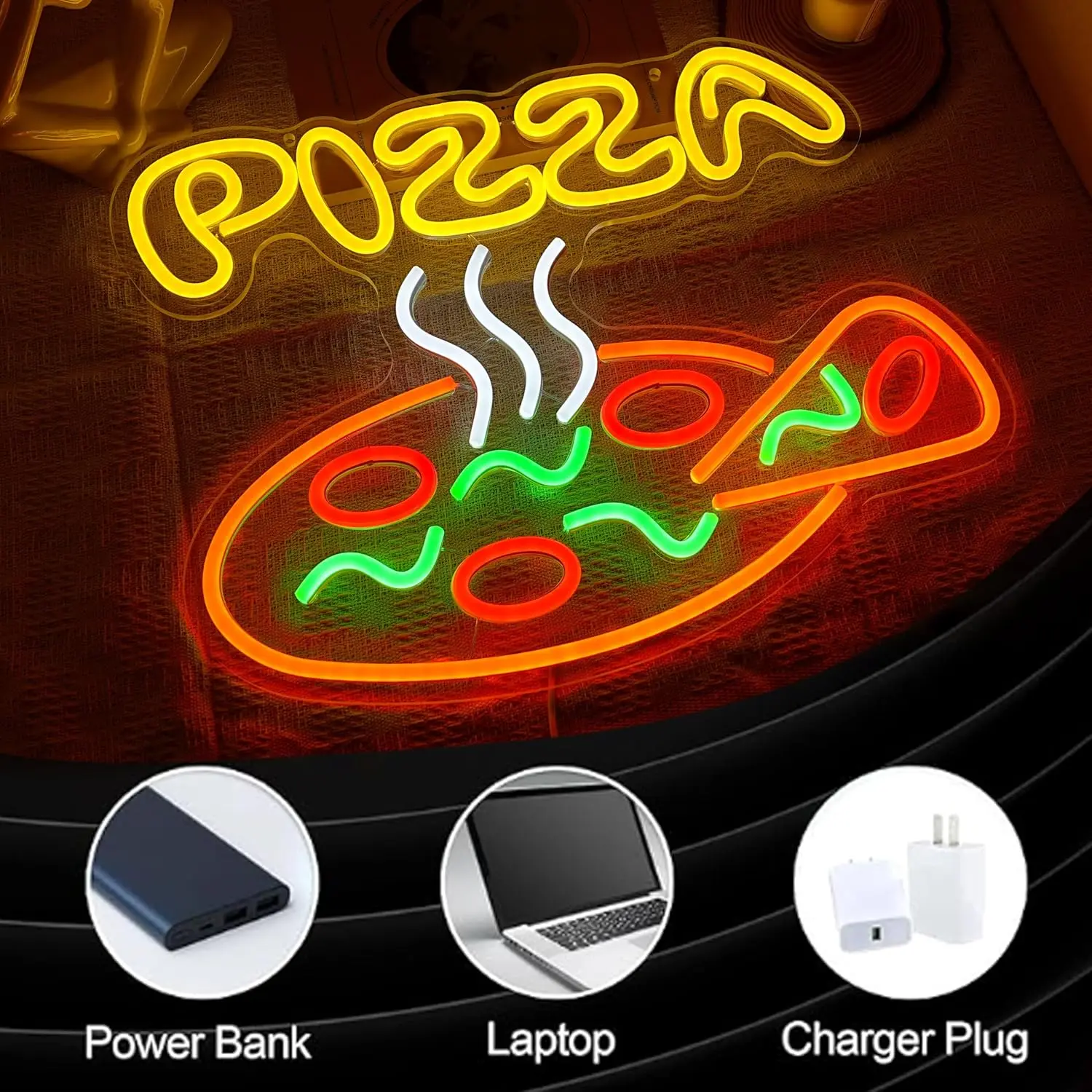 Pizza Neon Sign USB Dimmable LED Neon Light for estaurant Art Wall Store Home Kitchen Party Decoration Business LED Sign