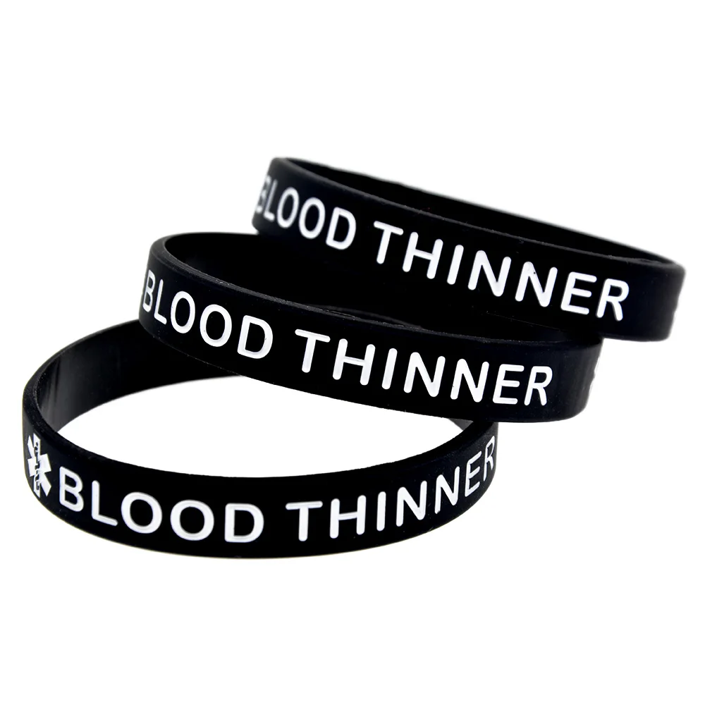 1 PC Blood Thinner Silicone Rubber Wristband Medical Alert Adult Size 7 Colors