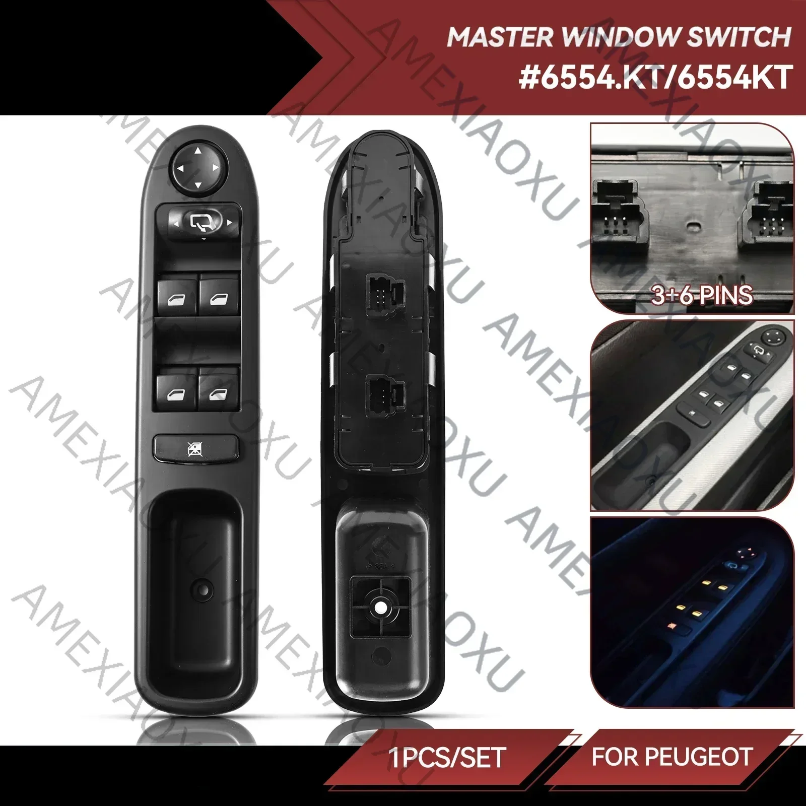 Front Left Power Window Control Switch Window Lifter Switch Button 6554KT 6554.KT for Peugeot 307 2000-2014 Hatchback CC Wagon