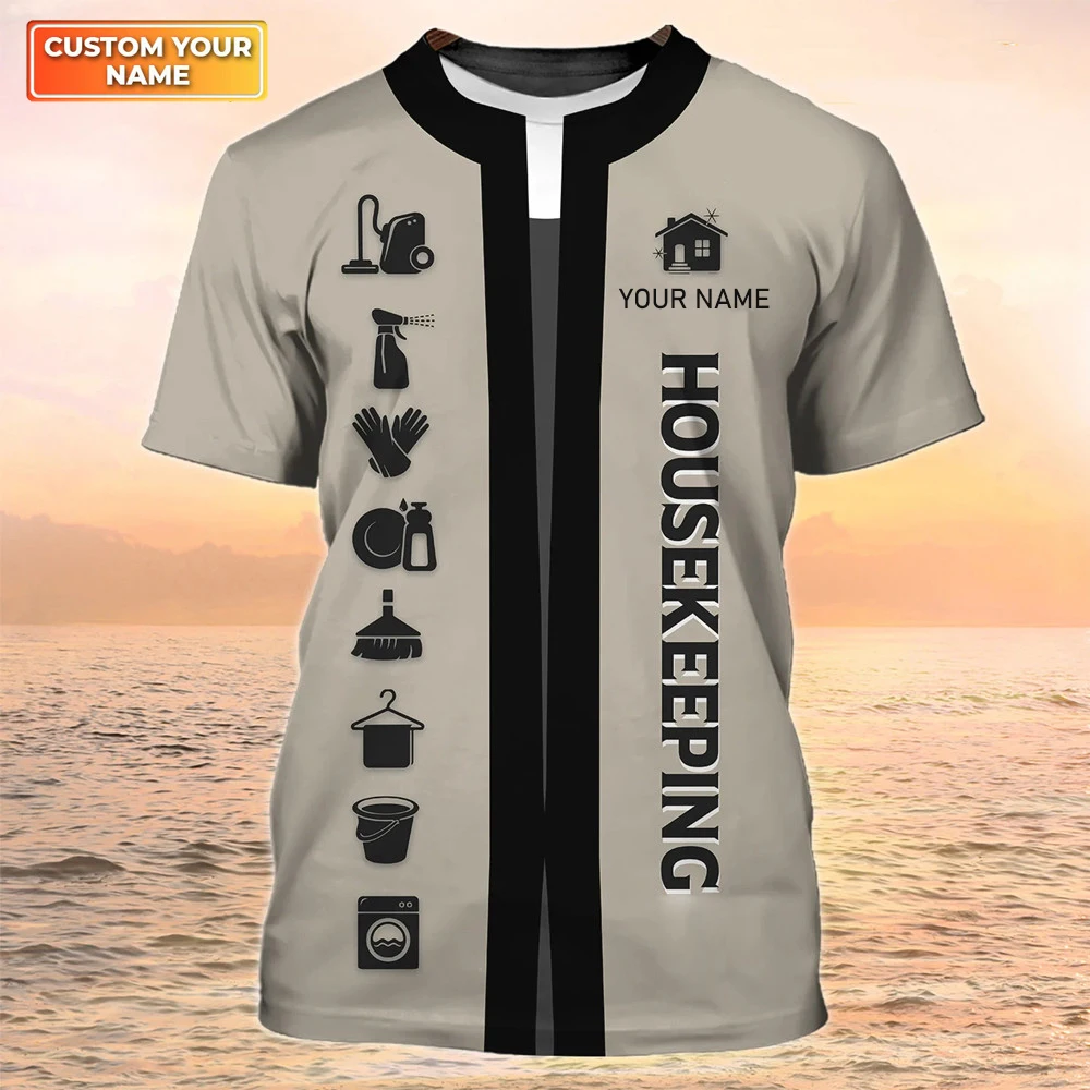 Personalized Housekeeping Services Uniform T Shirt Customized Name and Logo Unisex Pullover Oversized Summer Casual Short Sleeve