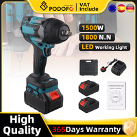 Podofo 1800N.M Brushless Electric Impact Wrench High Torque 1/2 Inch Industrial Cordless Screwdriver Drill For Makita Battery