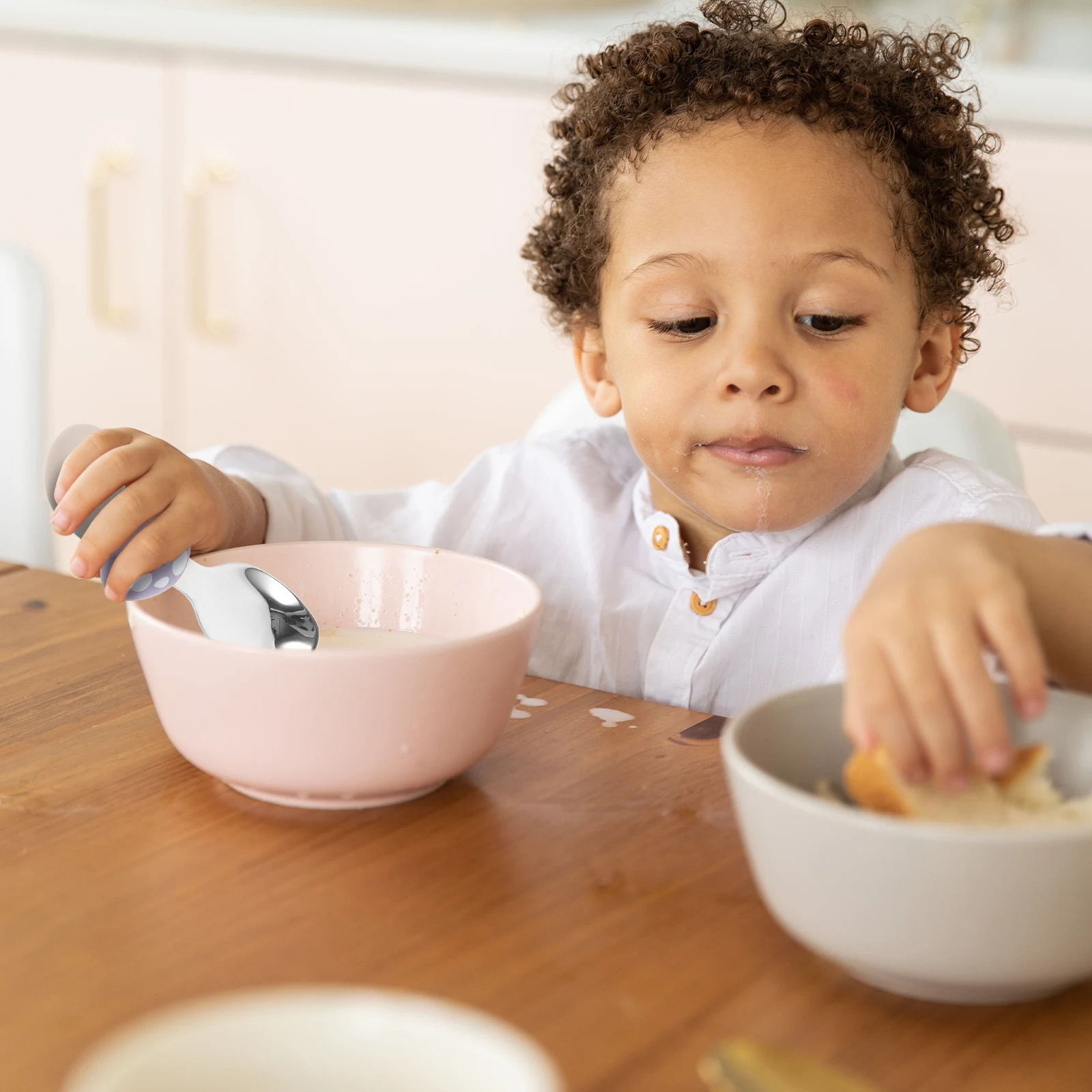 

1Set Silicone Short Handle Baby Fork Spoon Set Stainless Steel Toddler Feeding Utensils Portable Training Tableware