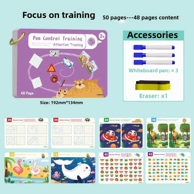 48 Pages Tracing Workbook Montessori Books Pen Control Training Early Childhood Exercise Book Reusable Calligraphy Copybook