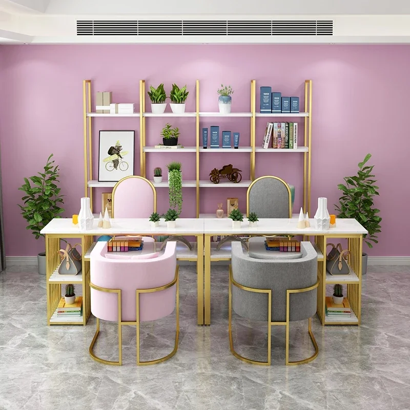 Nail Table Pink Chairs Beauty Salon Nail Station Manicure Table,leisure Facilities Multifunctional Nail SPA Salon Furniture