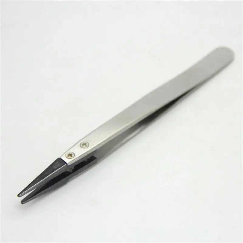 1/3/5PCS Stainless Steel Ceramic Tweezers Heat Resistant Antimagnetic Ceramic Straight Curved Tip Tweezers