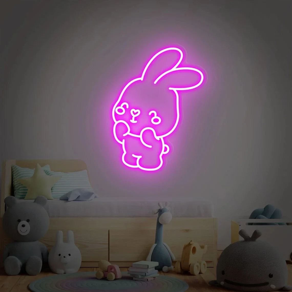 Cute Bunny Neon Sign Custom Anime Rabbit Neon Lights Wall Art Gifts for Decorations Bar Christmas Party Wedding Boy Living Room