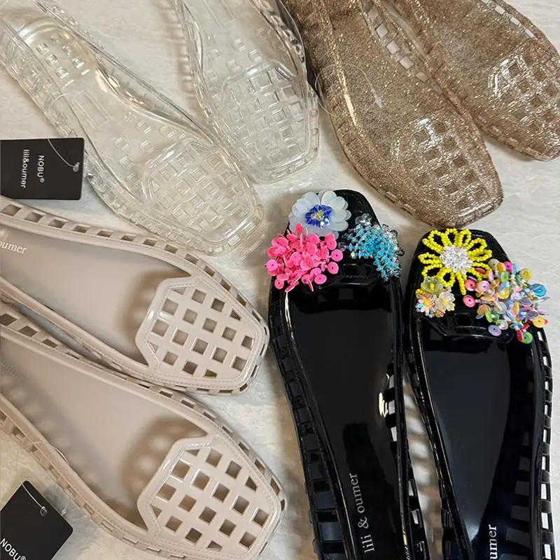 Zapatos de gelatina de verano para mujer, novedad de 2025, sandalias de cristal transparente, zapatos genis para adultos, ...