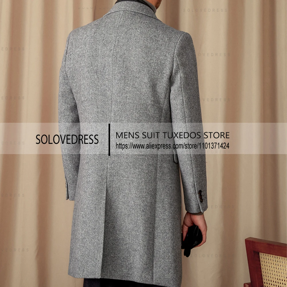 New Arrival Long-Style Herringbone Jacket Double Breasted Men's Suits Blazer For Wedding Winter Real Pocket （Just one Jacket）