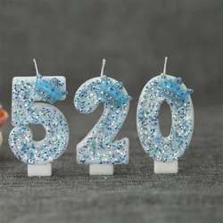 Blue Crown Birthday Frozen Candles for Cakes 0-9 Number Princess Cake Candle Party Decor Blue Crown Candle Stands Party Supplies