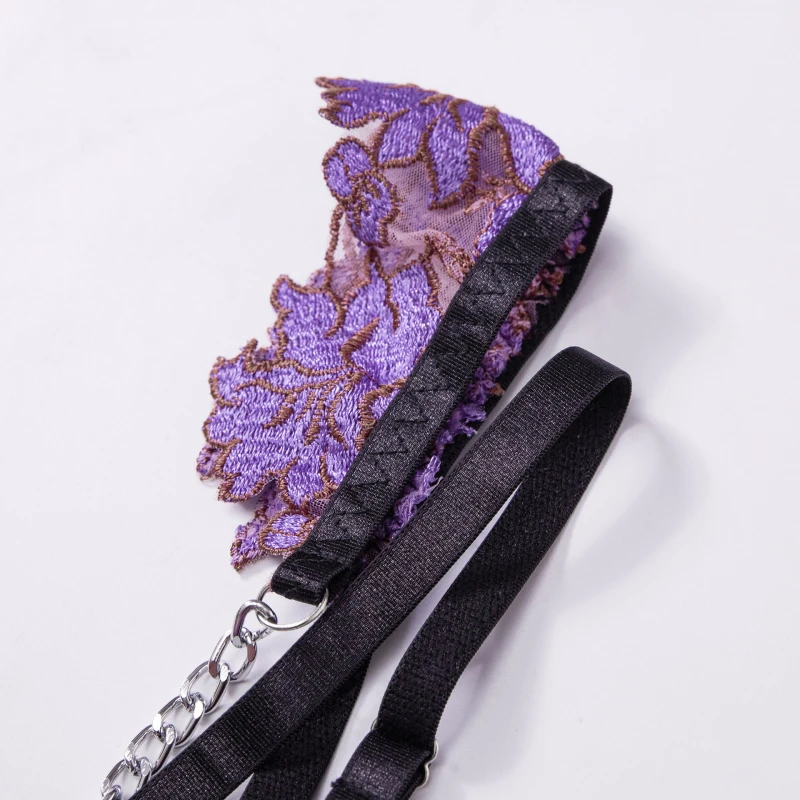 Bikini dunne geborduurde bh set mesh bloemen lingerie dames jarretellegordel