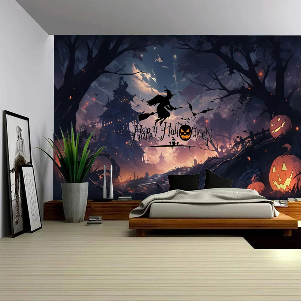 Haunted house pumpkin bat halloween tapestry room dormitory night moon hippie wall hanging bohemian psychedelic home decoration