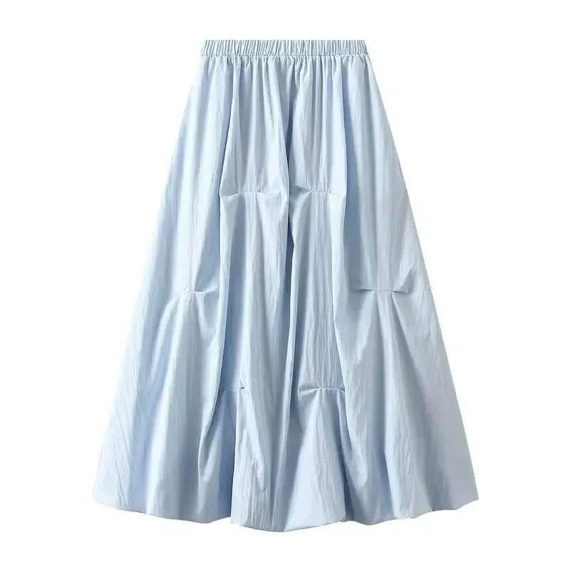 

New In Summer Fashion Pleated Midi Skirts Women 2025 Korean Style Sweet Casual A-line High Waist Elegant Skirt