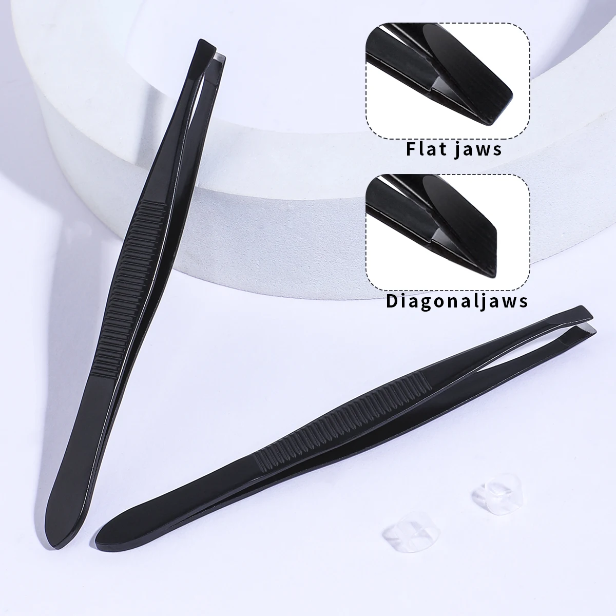1/2pcs black stainless steel tweezers, with two styles of flat mouth and oblique mouth, eyebrow plucking and other tools.