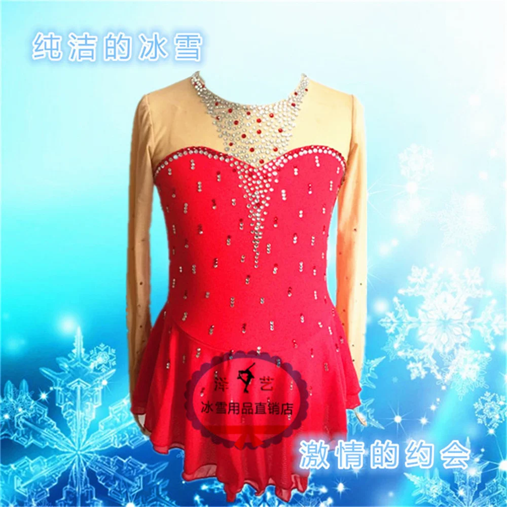 LIUHUO Women Aldult Girl Customize Costume Performance Competition Leotard Ice Figure Skating Dress Dance Teens Ballet Red Kids