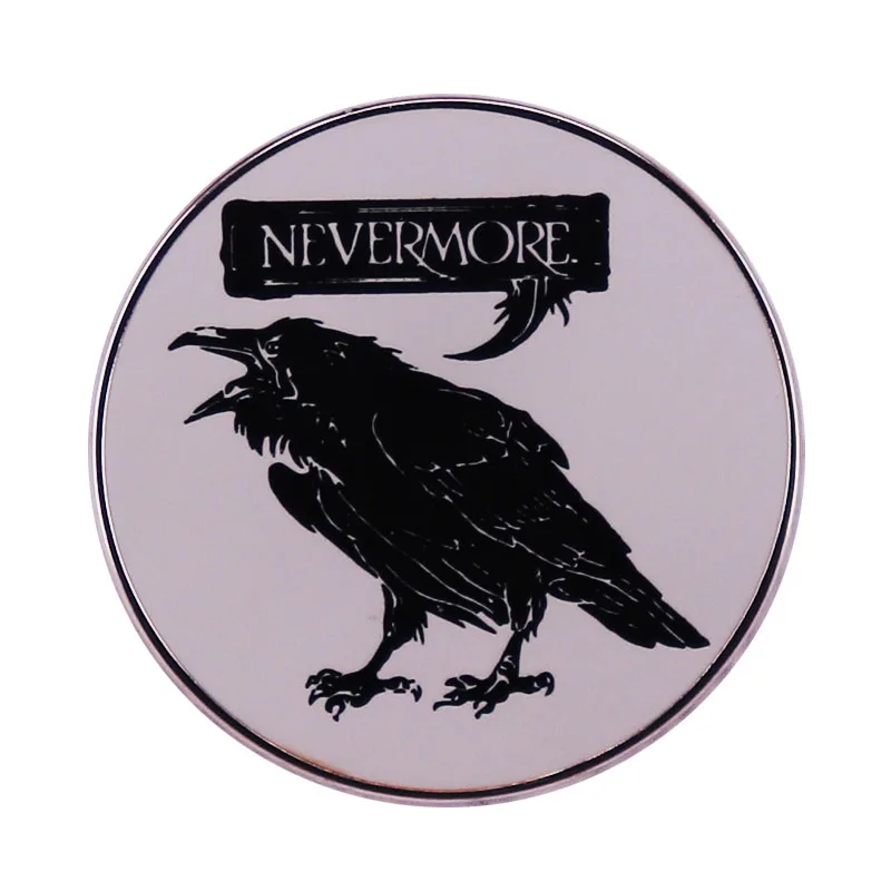 Poet Edgar Allan Poe Nevermore Crow Raven Brooch Enamel Pin Badge Gothic Halloween Literary Jewelry Accessories