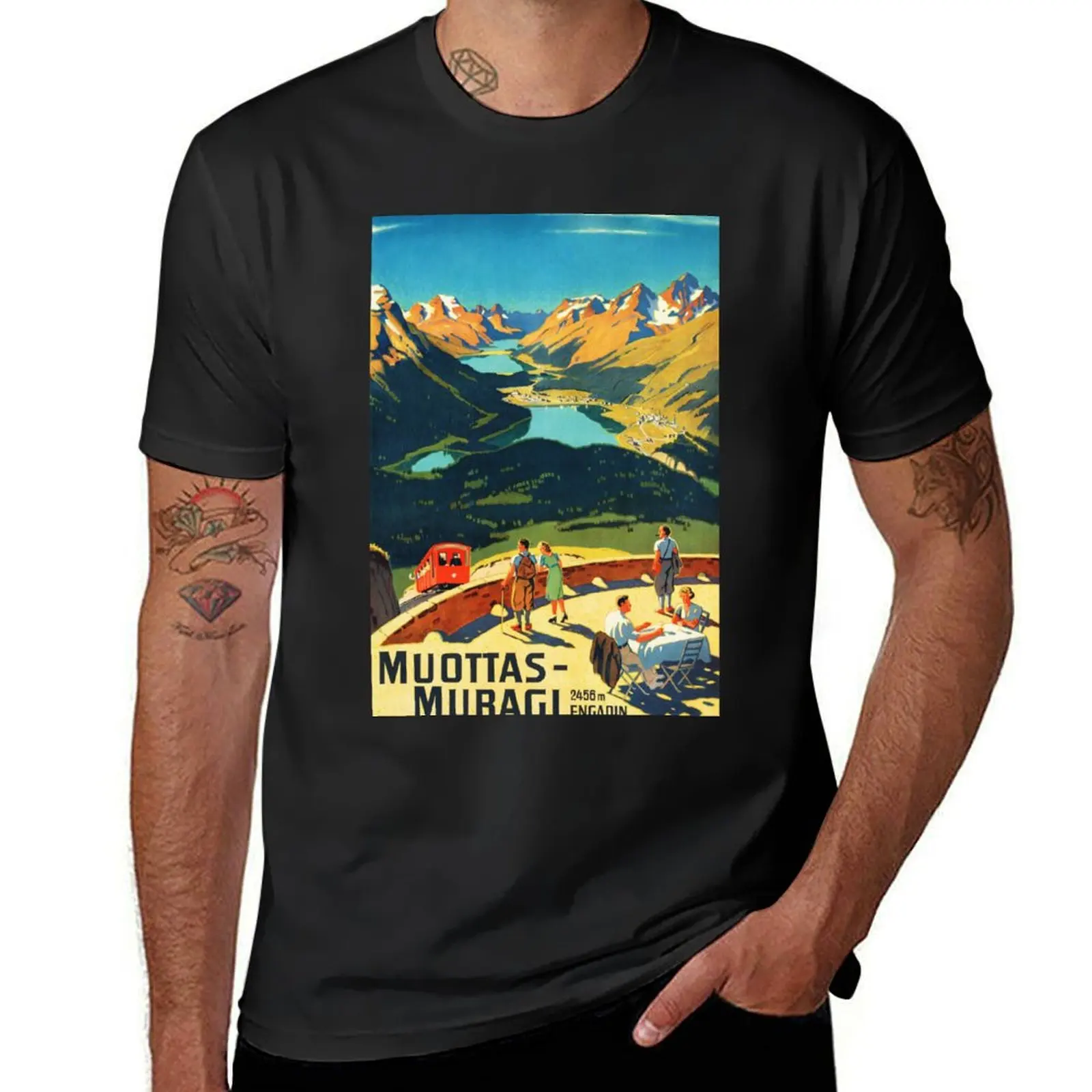 MUOTTAS MURAGL Mountain Summit Engadin Funicular Railway Transport Switzerland 1937 Vintage Tourism Poster T-Shirt