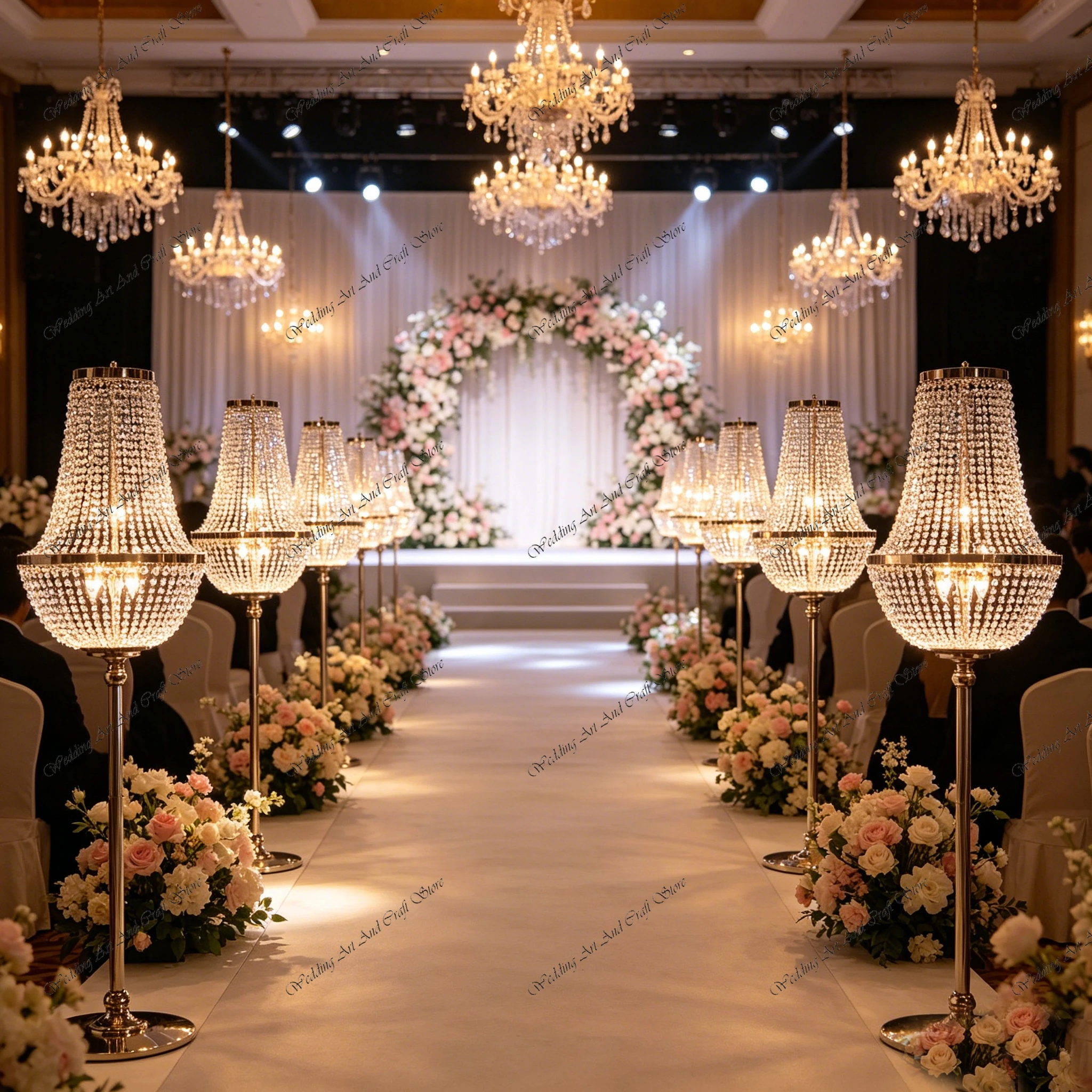 

10 шт. F30 75-115 см Золотая свадебная подставка с хрустальными бусинами, центральное украшение, подставка для цветов, свадебная настольная люстра ivy985