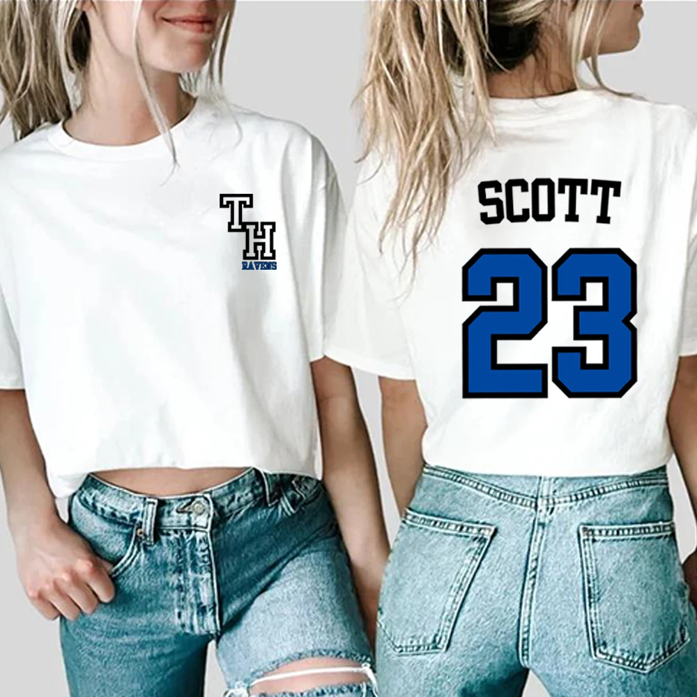 TREE HILL RAVENS Scott 23 T-shirt voor- en achterkant print shirt One Tree Hill shirts Nathan Scott Tee North Carolina tops