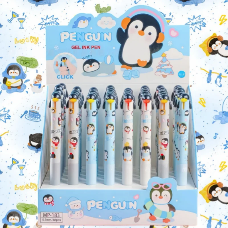 

48pcs/lot Creative Penguin Press Gel Pen Cute 0.5mm Black Ink Neutral Pens For Writing Office School Supplies