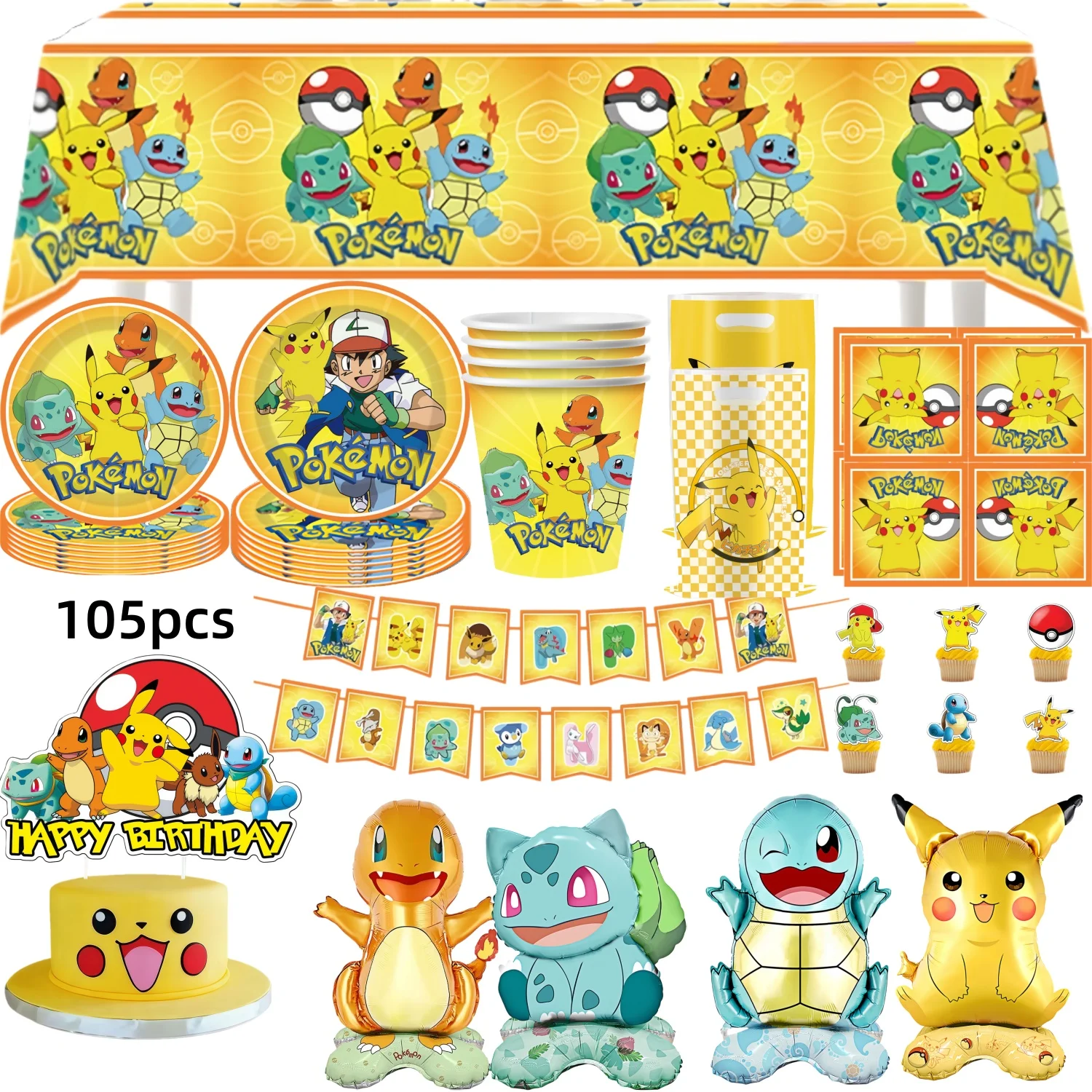 

Pokemon Party Decorations Set Disposable Tableware Pikachu Tablecloth Plate Cup Napkin Bags Baby Shower Pokemon Party Favors