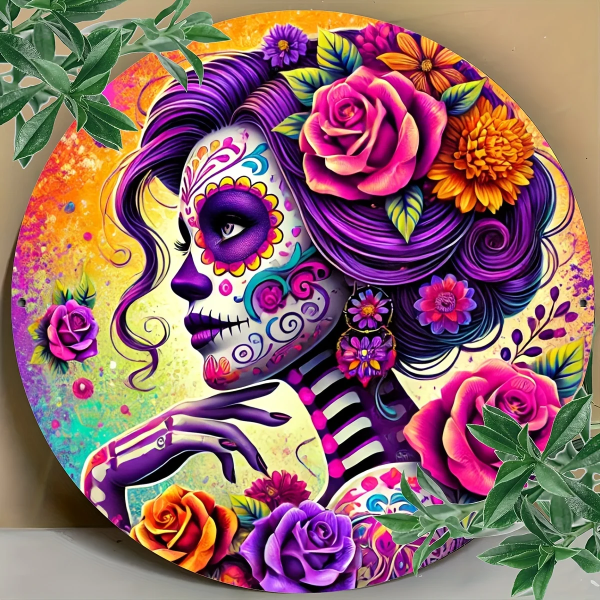 1 Piece Mexican Sugar Skull Wall Art, Vibrant Aluminum Foil Carving, Perfect for Restaurants, Bathrooms, Bedrooms, Mother's Day