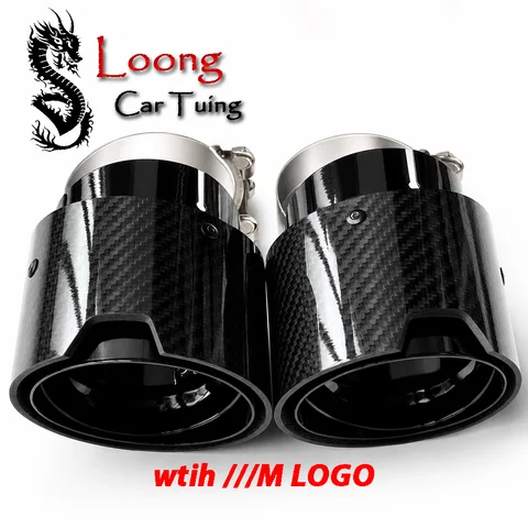 1Pair M Performance Carbon Fiber Black Stainless Steel Car Exhaust Tip Tailpipe Muffler for BMW M2/G87   M3/G80 G81   M4/G82 G83