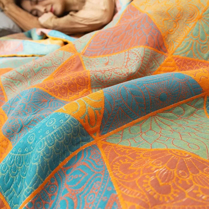 Decorative Bed Cover Blanket Ethnic Cotton Gauze Bedroom Bedspread On The Bed Double Quilts King Size Bed Comforters 220*240cm
