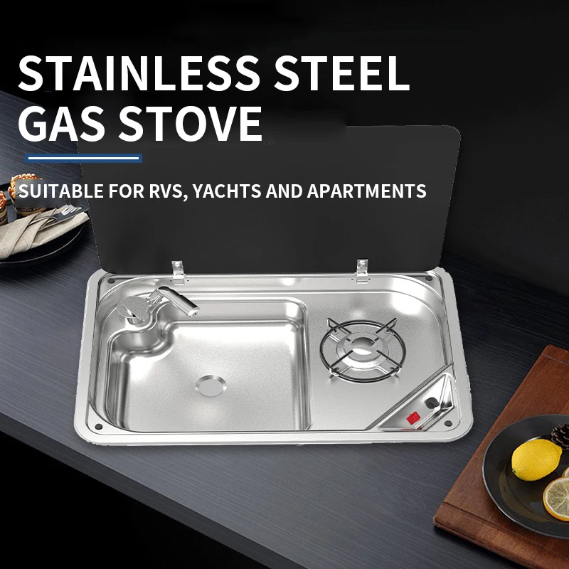 Stainless steel gas stove for RVs and yachts with tempered glass cover and basin single burner stove GR-933