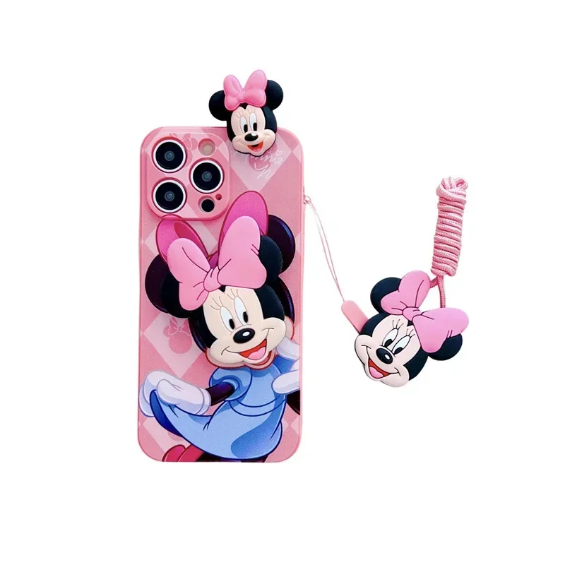 Mickey Mouse Minnie Doll lanyard Couple Anime Phone Case For iPhone 15 14 13 12 11 Pro Max Xr 8 14 Plus Case Cute cartoon Cover