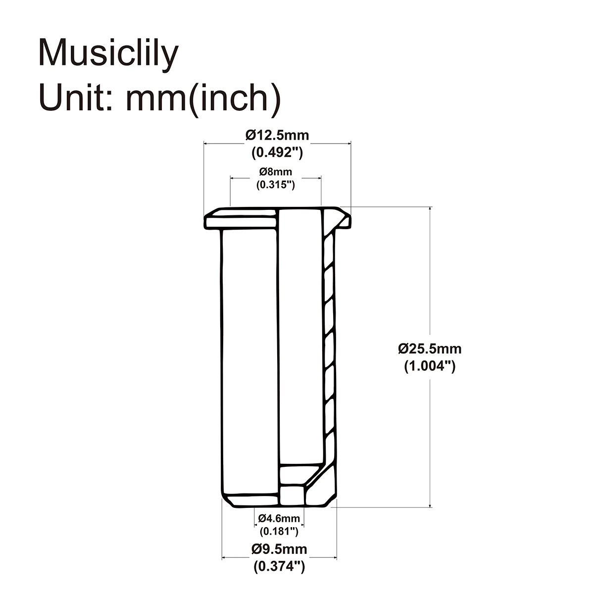Musiclily Pro 25.5mm Brass Through Body String Mounting Ferrules for Electric Bass (Set of 5)