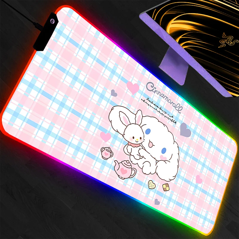 RGB Mouse Pad Sanrio Gaming Accessories PC Gamer Xxl Computer Desk Mat Laptop Varmilo LED Keyboard Mousepad Animation