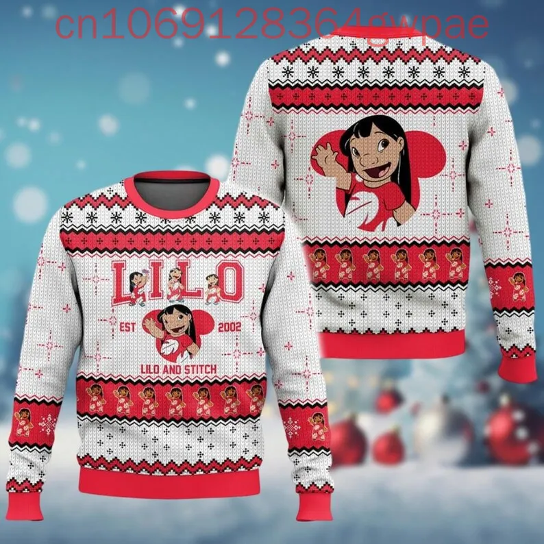 Disney Stitch Ugly Christmas Sweater Ohana Holiday Sweater Mele Kalikimaka Stitch Santa Ugly Men and Women Sweater