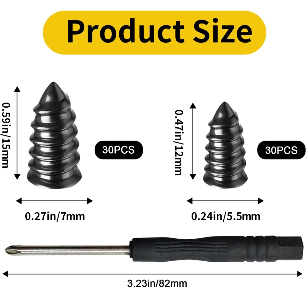 60PCS Tire Repair Rubber Nails Kit 2 Sizes Screw in Tire Repair Plugs with Box Screwdriver Fast Self-Service Tire Repair Tools