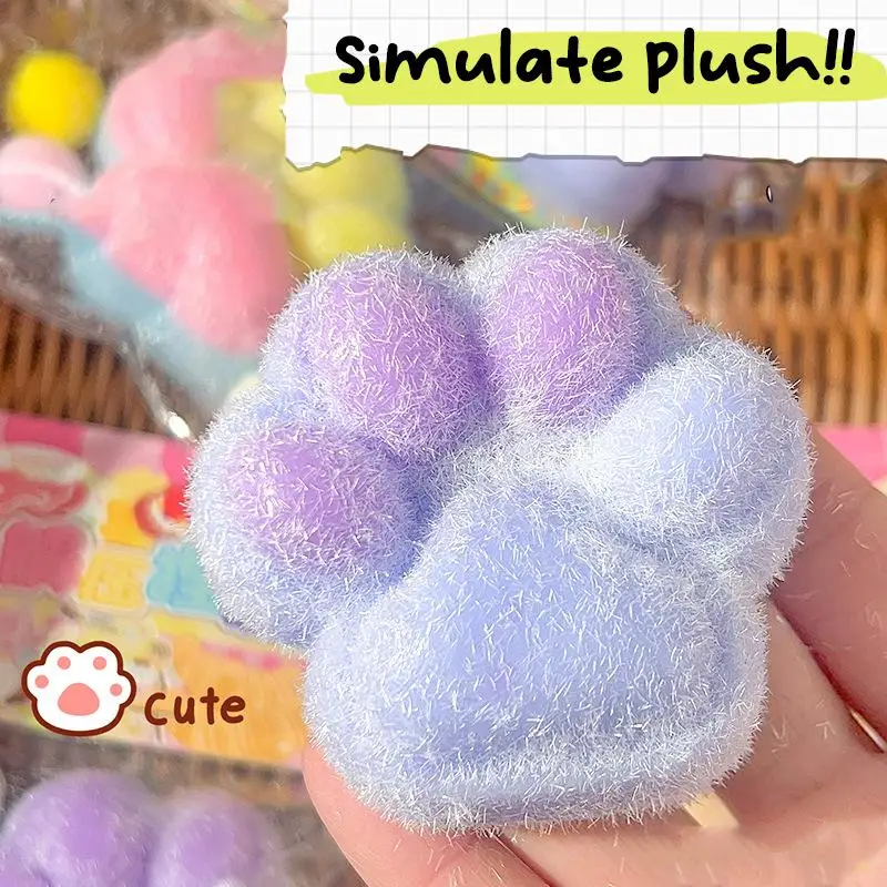 Lovely Fuzzy Fluffy Cat Paw Squeeze Toy Super Soft Slow Rebound Stress Relief For Office Relax Kids Play Party Favors