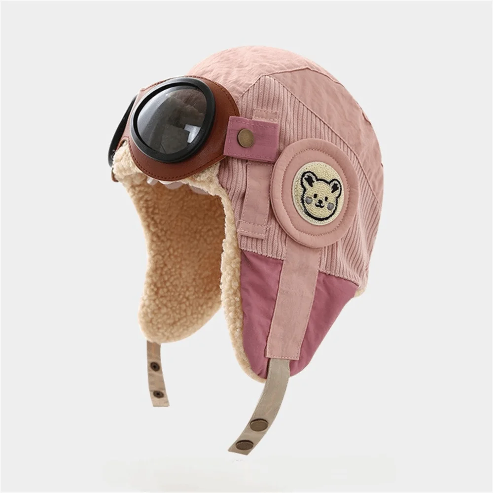 

Fashion Cute Cartoon Pilot Hat Windproof Cold Proof Ear Protection Cap Thickned with Glasses Warm Hat Children