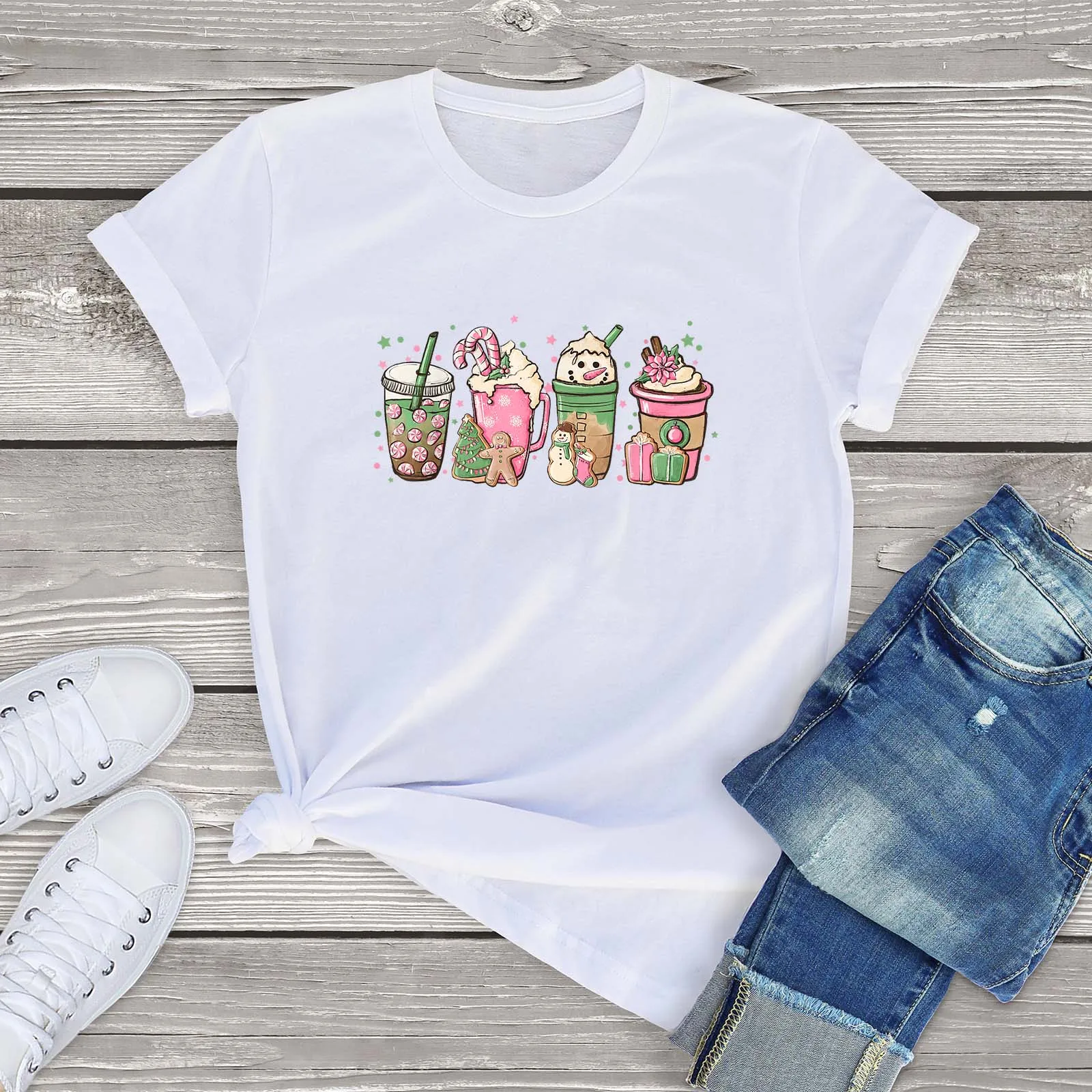 

Four Pink Coffee Cups 100% Cotton Short Sleeve T-Shirt Fashion Novelty Women Casual Streetwear Clothing Male and Female