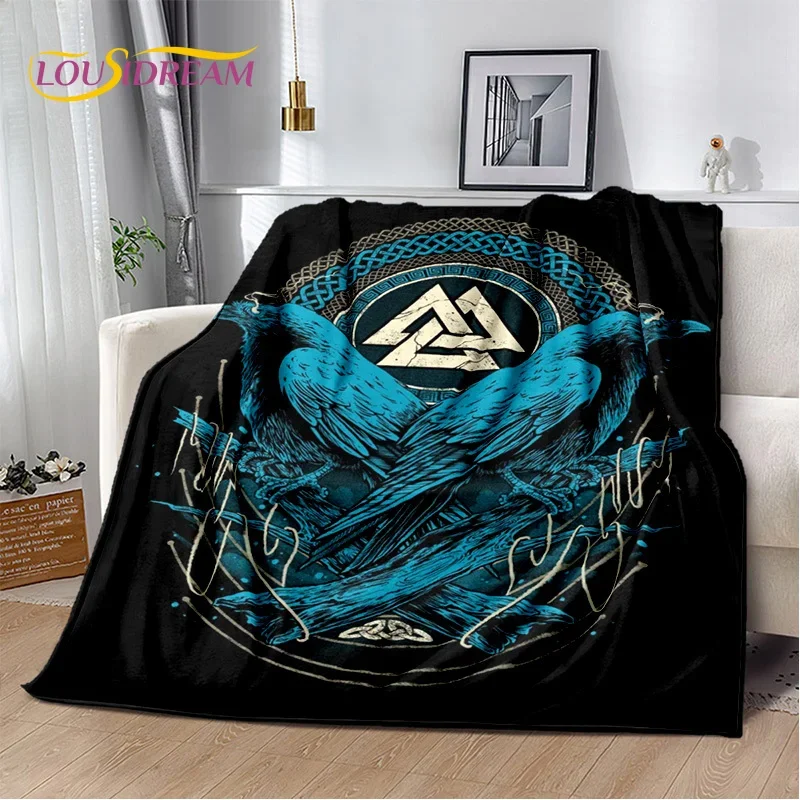 3D Nordic Viking Mythology Symbols Odin Cartoon Plush Flannel Blanket Throw Blanket for Living Room Bedroom Bed Sofa Picnic Kids