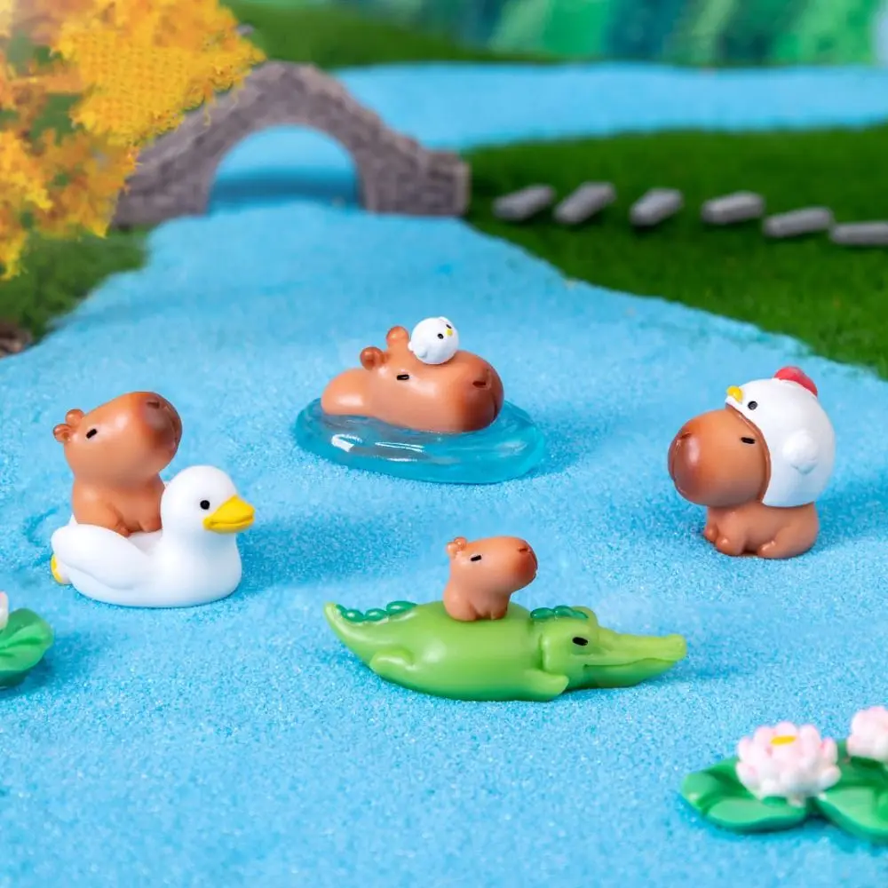 Resin Cartoon Capybara Statue DIY Accessories Miniature Capybara Figurines Office Home Fairy Garden Mini Animals Figurine