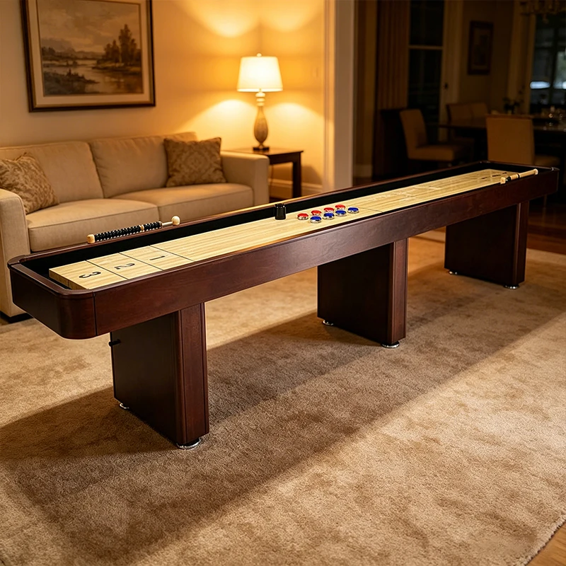 

Large Dark Solid Wood Shuffleboard Table, Luxury Indoor Home Game Room Classic Game Table, Family Entertainment Shuffleboard