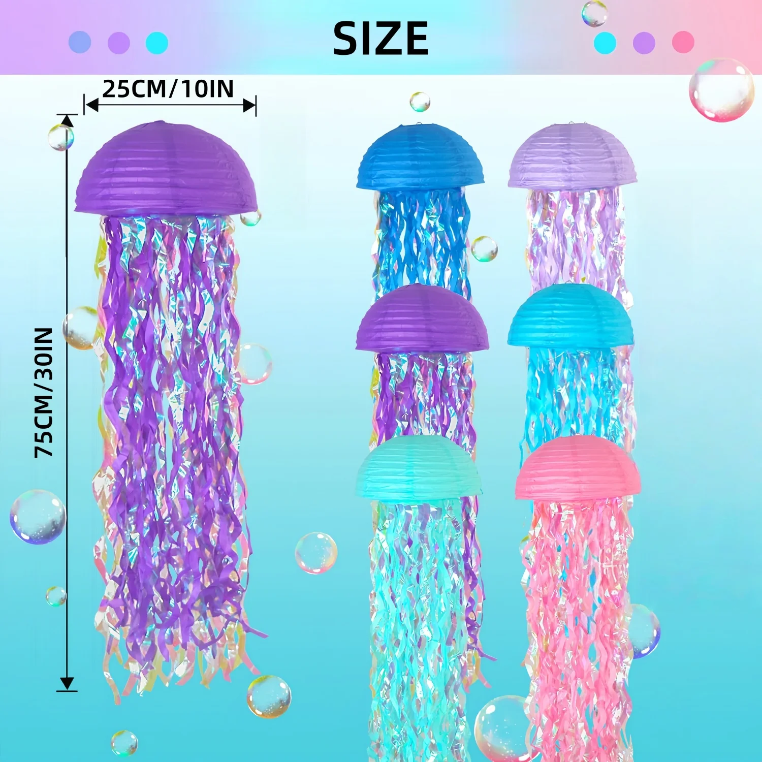 Jellyfish Paper Lanterns, Pink Purple Blue Under The Sea Party Decorations, Mermaid Birthday Decor, Ocean Themed Baby Shower view 2