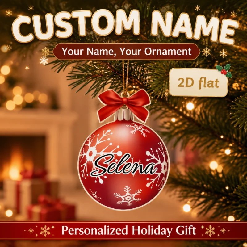 Customized Name Christmas Pendant Gold Rope Acrylic Pendant, Christmas Ball Shaped Red Decorative Pendant