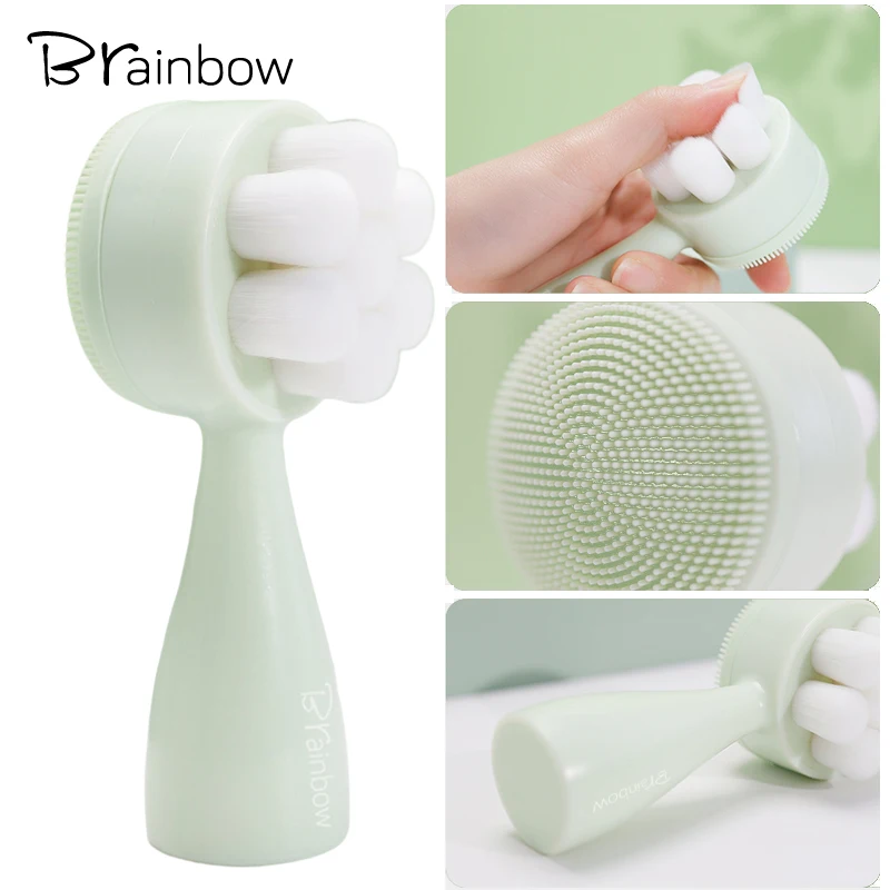 Brainbow Face Wash Brush Double-sided Manual Massage Cleanser Deep Pore Cleaning Silicone Soft Face Washing Tools