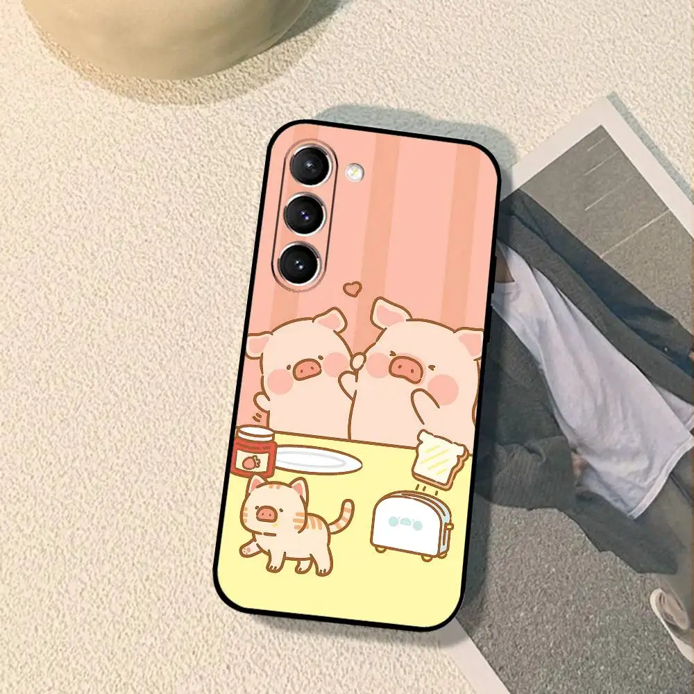 حافظة هاتف كارتون V-LuLuT Pig حافظة سوداء رفيعة للغاية مضادة للصدمات لهاتف سامسونج S24/S25/S22/S30/Note20/Lite/Ultra/5G/Plus/FE