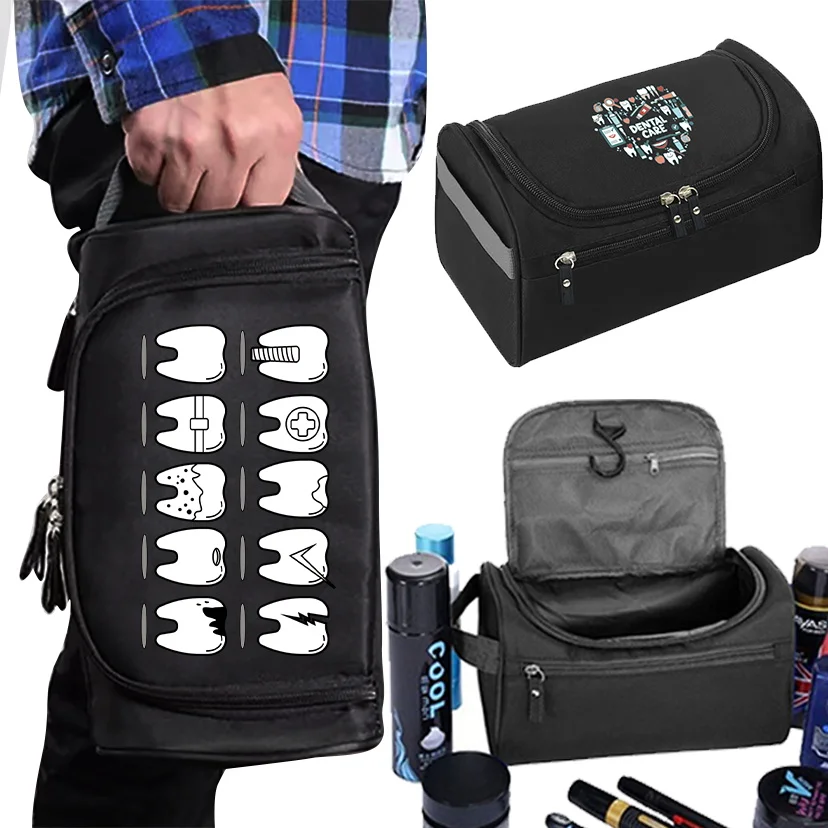 

Functional Travel Cosmetic Bag Unisex Hanging Makeup Case Necessaries Organizer Storage Pouch Toiletry Bag Cute Teeth Pattern